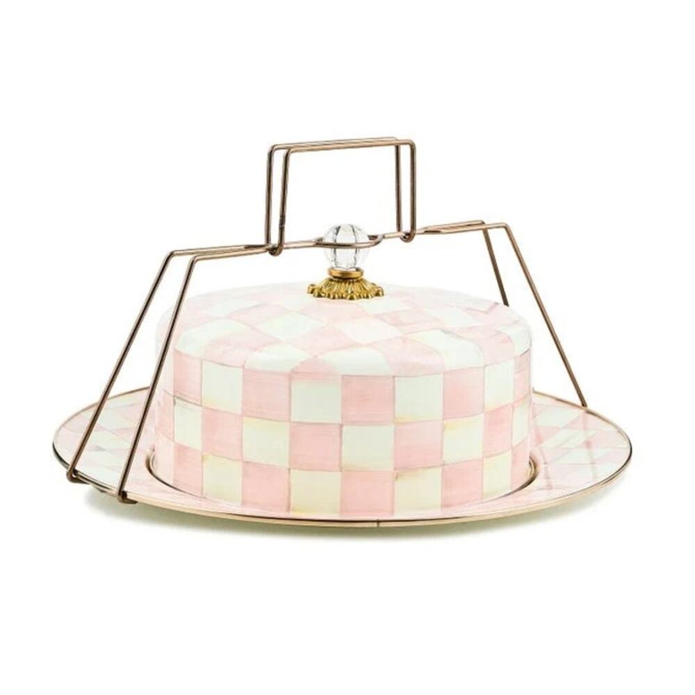 NEW MacKenzie-Childs Rosy Check Cake Carrier in Original Box